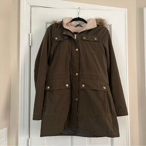 Nautica winter jacket parka green with faux fur hood medium